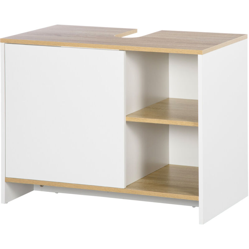 foto del prodotto kleankin mobile bagno sottolavabo in legno con armadietto e 2 mensole 77x45x60cm