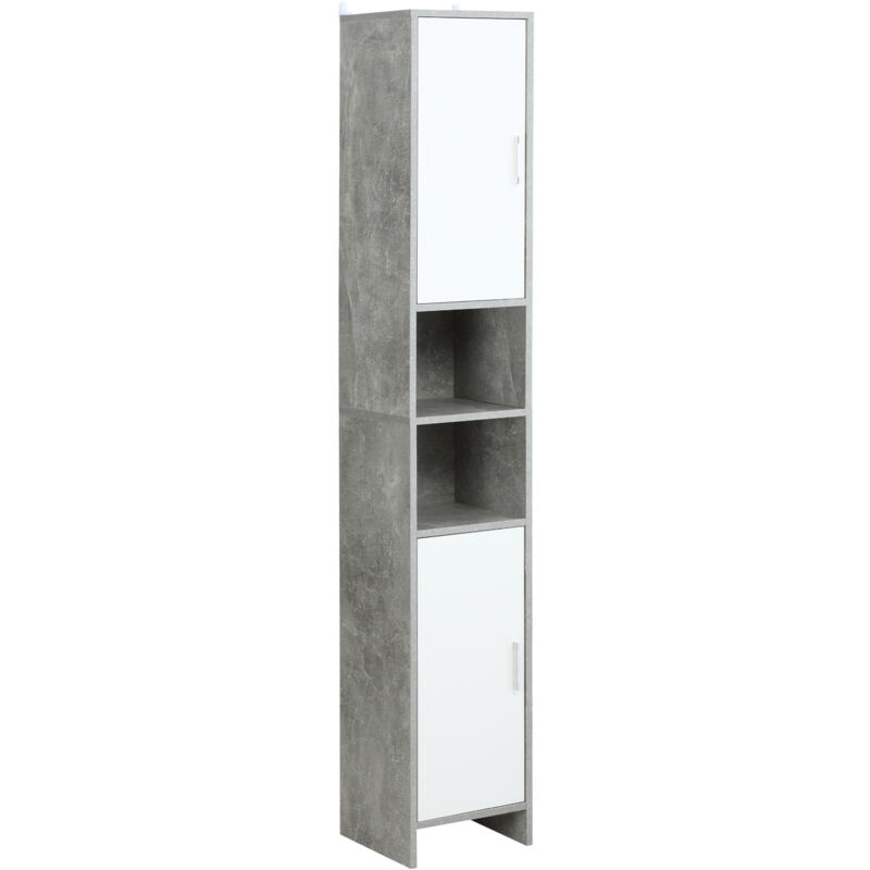 foto del prodotto kleankin mobile colonna bagno salvaspazio con armadietti e vani aperti grigio