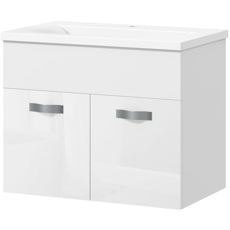 foto del prodotto kleankin mobile lavabo bagno sospeso con 2 ante ammortizzate bianco lucido