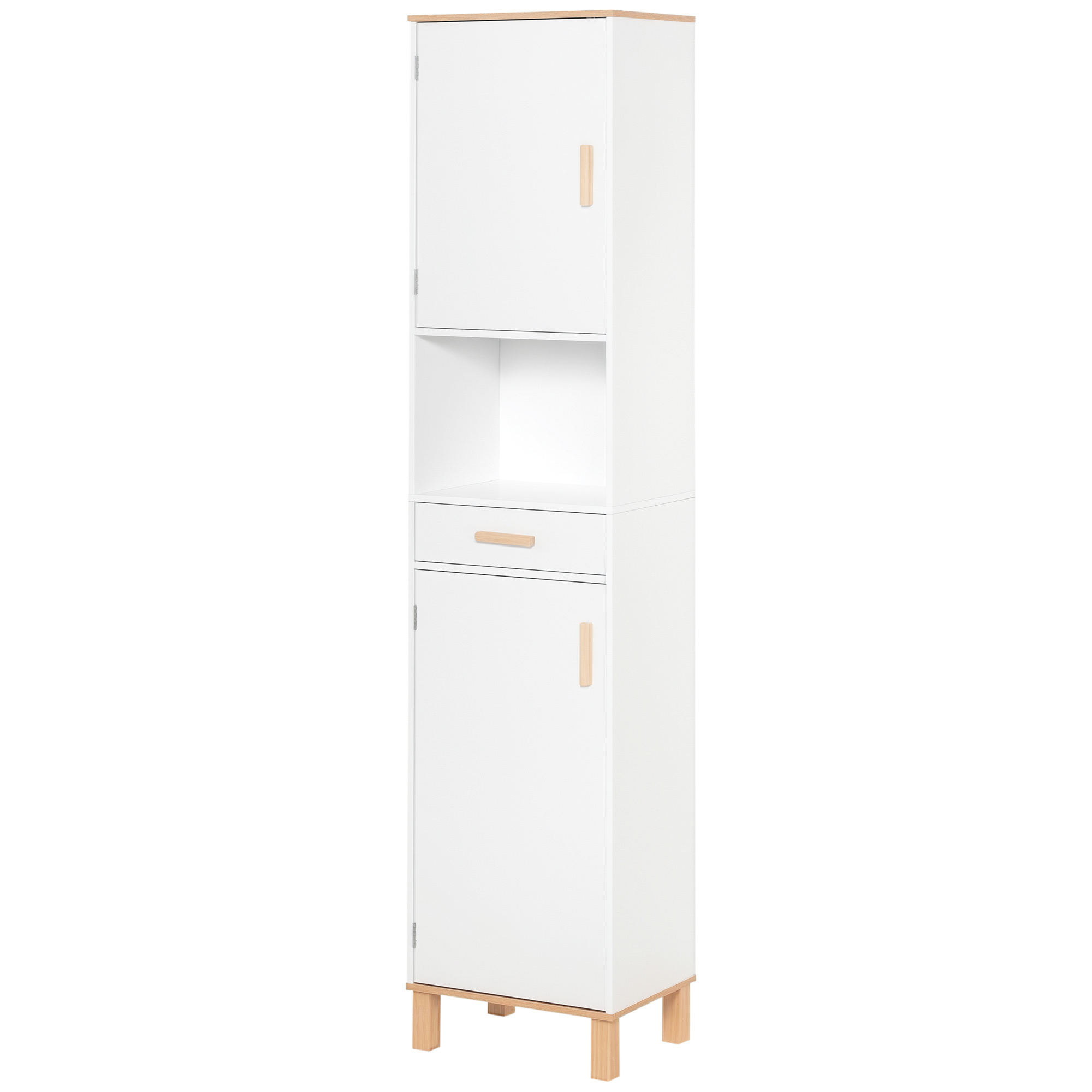foto del prodotto kleankin mobile salvaspazio bagno in legno bianco, mobile a colonna con armadietti e cassetto 39x30x180cm aosom