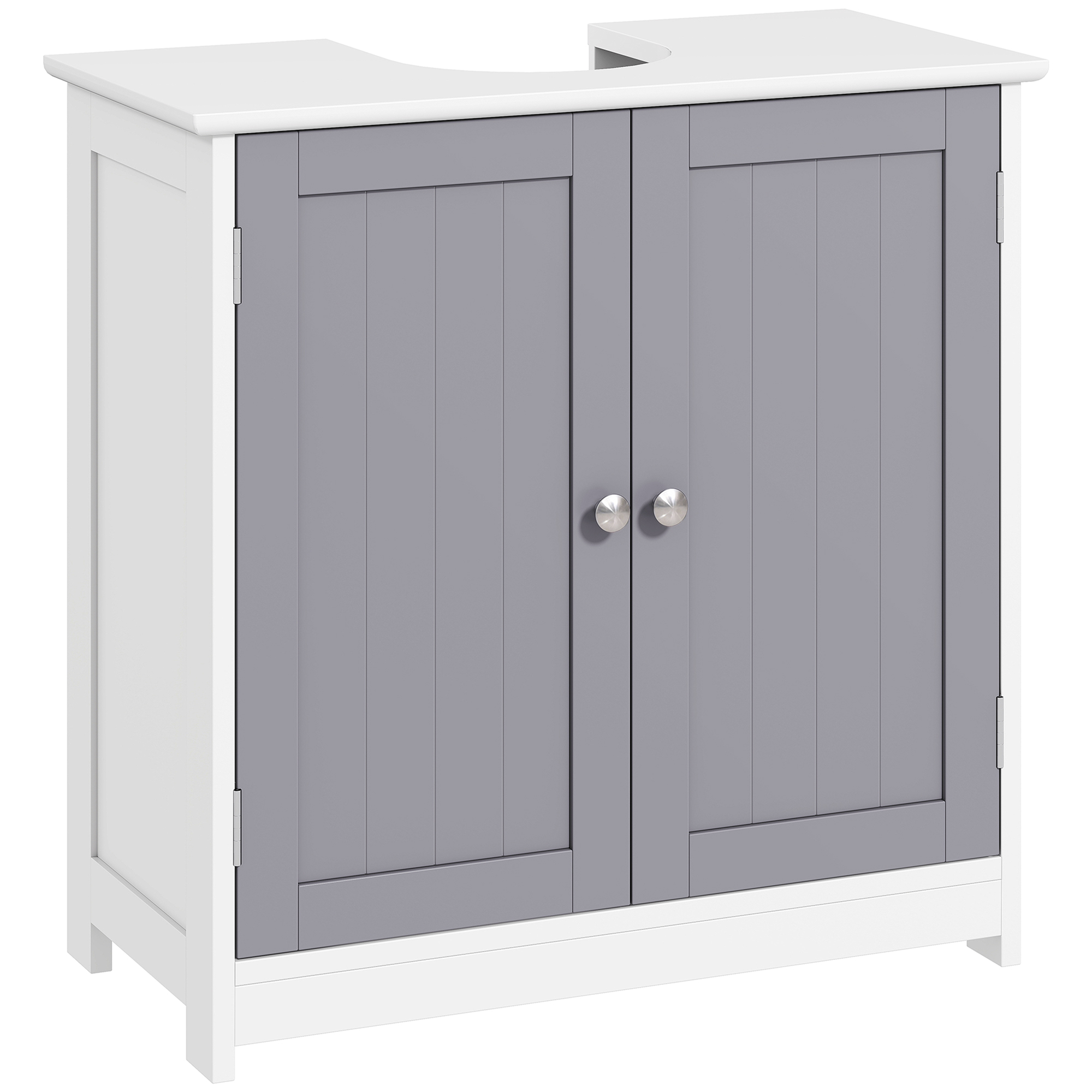 foto del prodotto kleankin mobile sotto lavabo bagno con taglio a u, armadietto 2 ante con mensola regolabile in mdf, 60x30x60cm bianco grigio aosom