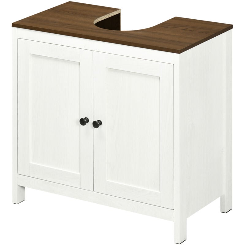 foto del prodotto kleankin - mobile sottolavabo con ripiano interno regolabile bianco e color noce