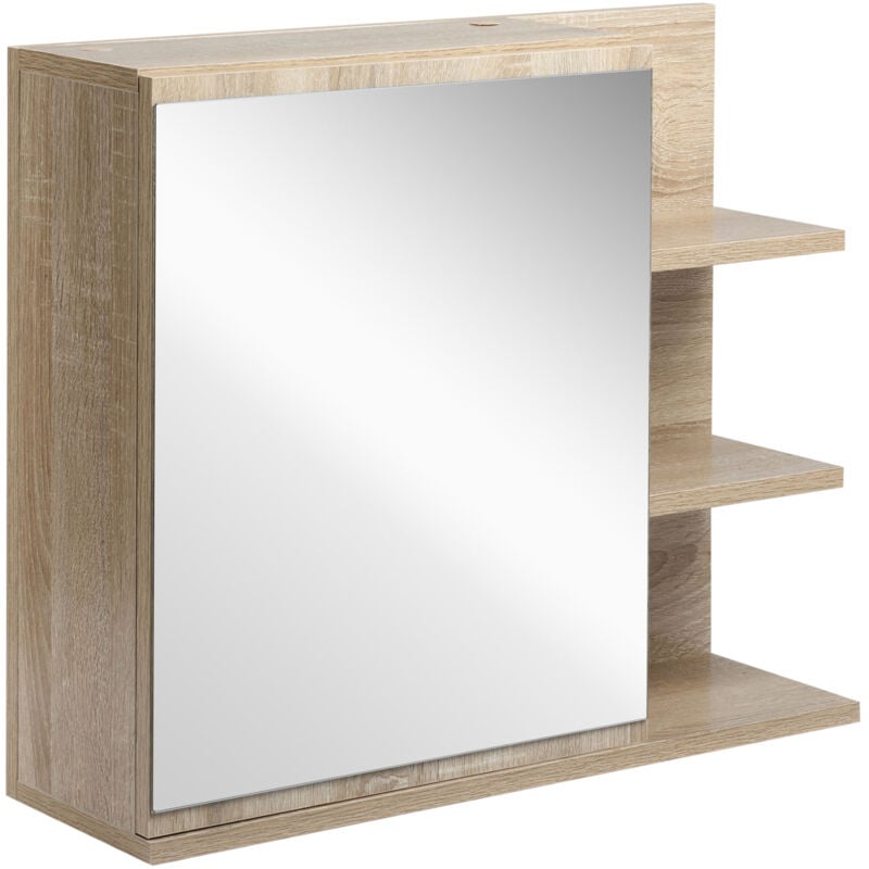 foto del prodotto kleankin mobile specchiera bagno armadietto pensile con anta e ripiani in legno