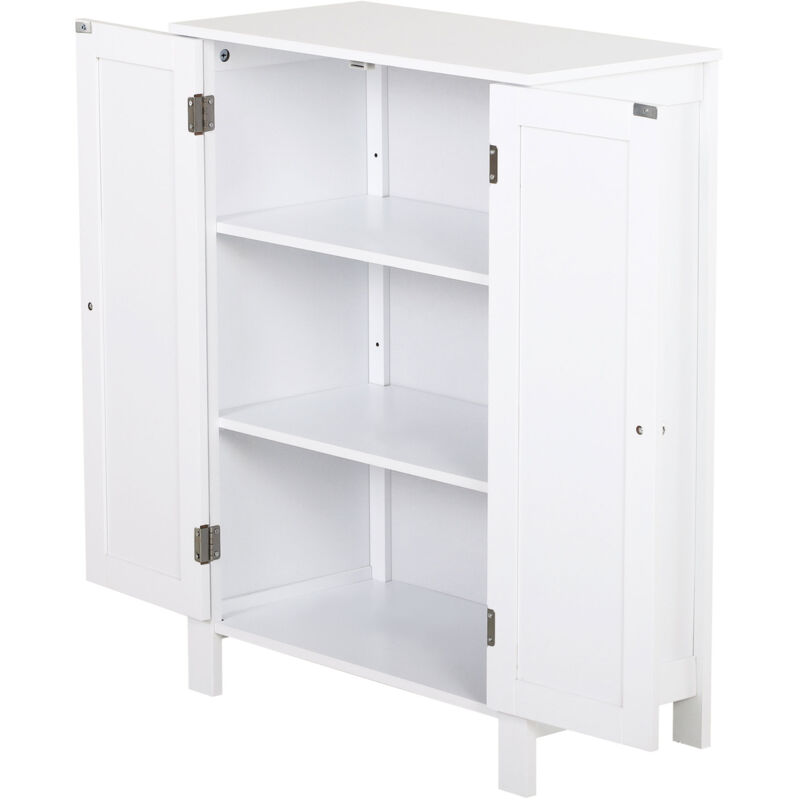 foto del prodotto kleankin mobiletto 2 ante con maniglie 2 ripiani da bagno bianco 60 x 30 x 80cm