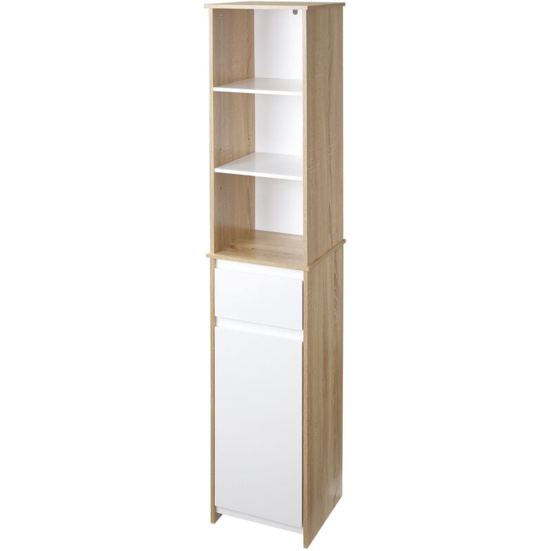 foto del prodotto kleankin mobiletto armadietto a colonna bagno in legno con ripiani e cassetto