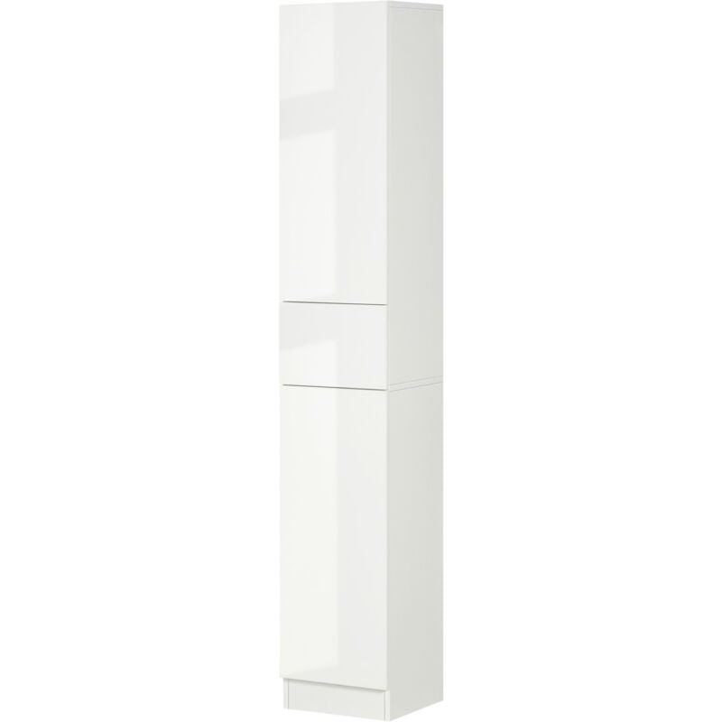foto del prodotto kleankin mobiletto bagno con 2 armadietti e cassetto bianco lucido 30x28x170cm