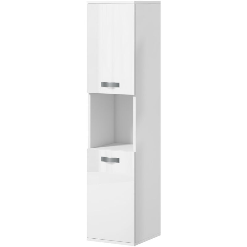 foto del prodotto kleankin mobiletto bagno con armadietti, ripiani e scaffale aperto bianco