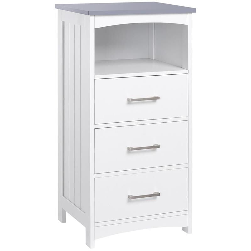 foto del prodotto kleankin mobiletto bagno con scaffale aperto e 3 cassetti in mdf. 40x33x80cm. bianco