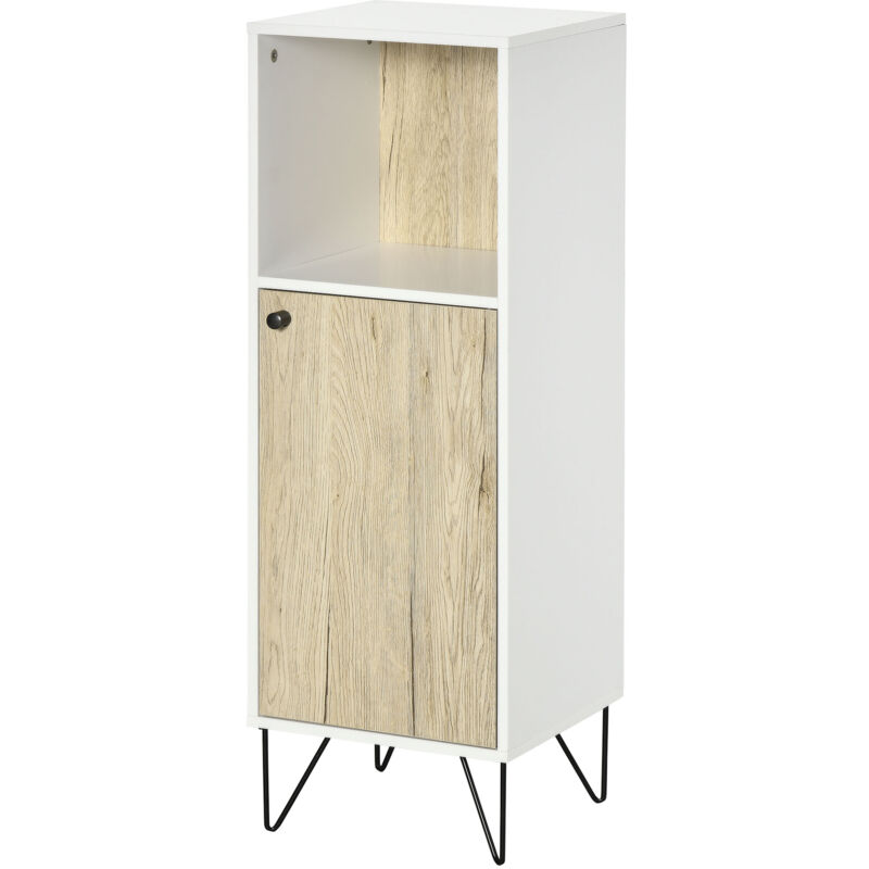 foto del prodotto kleankin mobiletto bagno in legno con ripiano e armadietto con anta 31.5x30x91cm