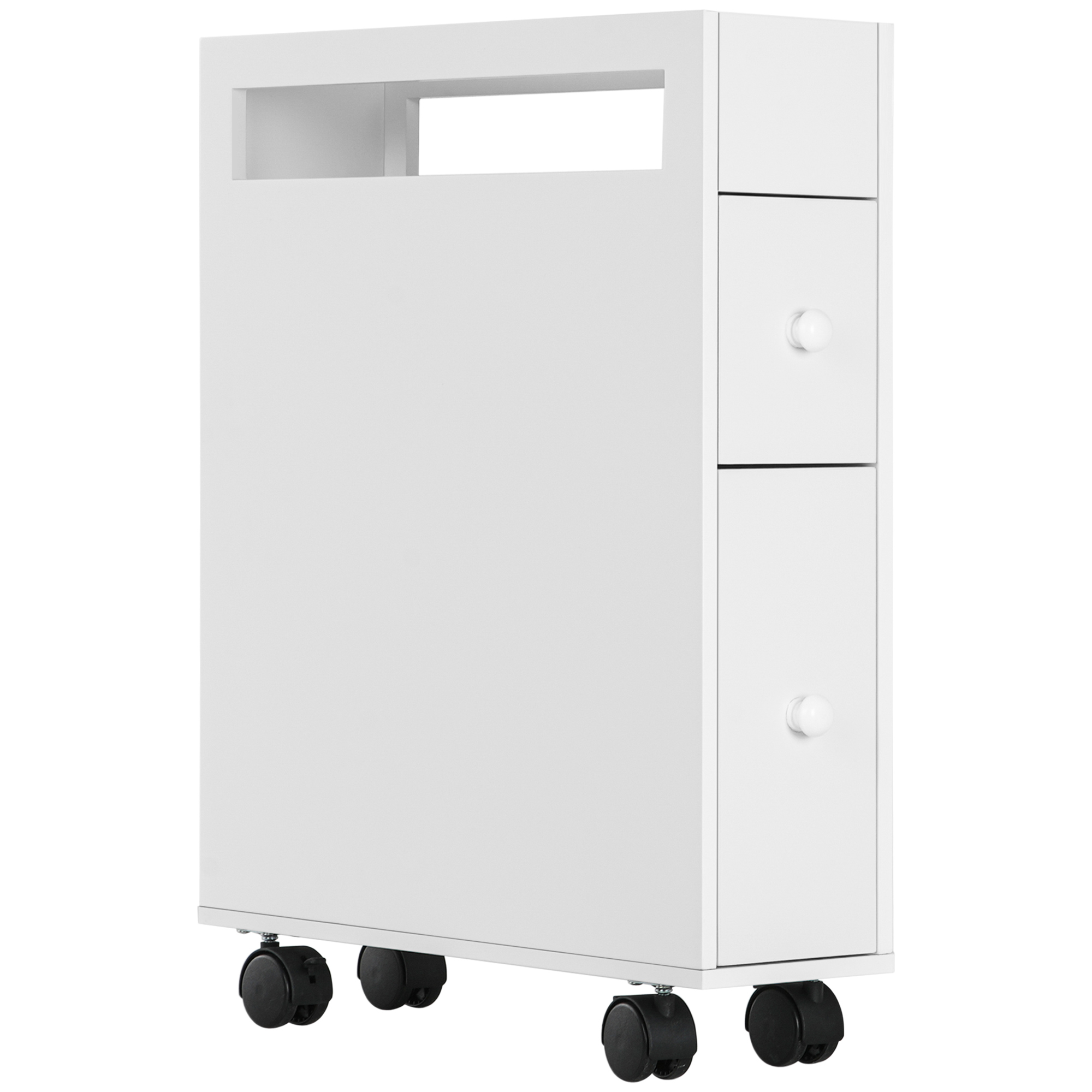 foto del prodotto kleankin mobiletto bagno salvaspazio con 4 ruote, 2 cassetti e ripiano aperto, 16x49.5x66cm, bianco aosom