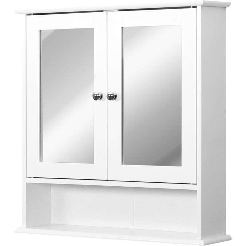 foto del prodotto kleankin mobiletto con specchio a muro da bagno cucina bianco 56 x 13 x 58cm