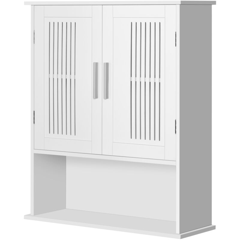 foto del prodotto kleankin mobiletto da bagno a muro con armadio e ripiano inferiore bianco