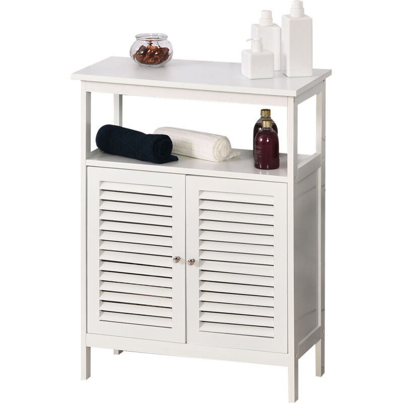 foto del prodotto kleankin mobiletto da bagno impermeabile con 2 ripiani e armadietto mdf bianco