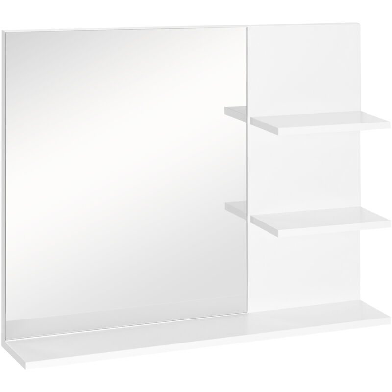 foto del prodotto kleankin mobiletto pensile bagno 60 x 10 x 48cm, specchio 3 ripiani mdf bianco