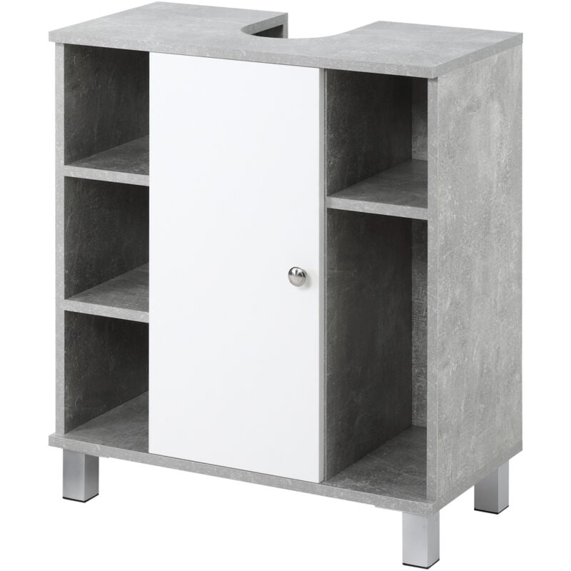 foto del prodotto kleankin mobiletto sottolavandino 6 ripiani in legno 60x30x68cm bianco grigio