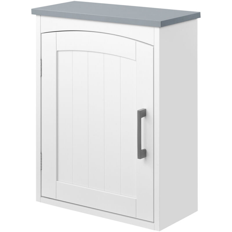 foto del prodotto kleankin pensile bagno regolabile 1 anta con mensola 41x18.5x52cm bianco grigio