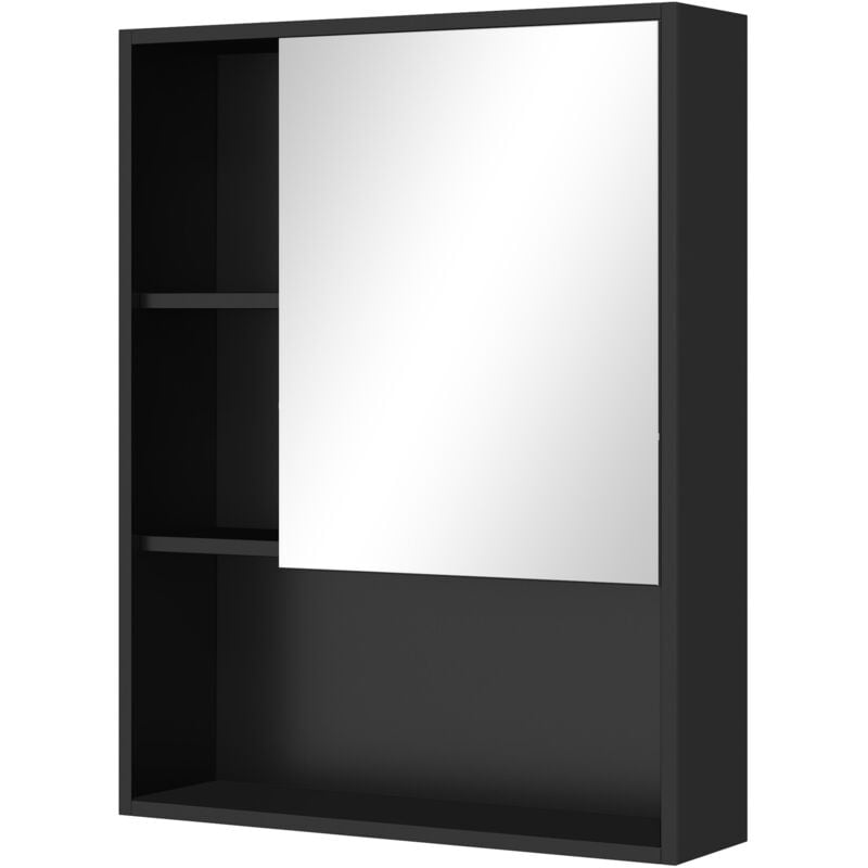 foto del prodotto kleankin pensile da bagno con specchio, ripiani e scaffale regolabile nero