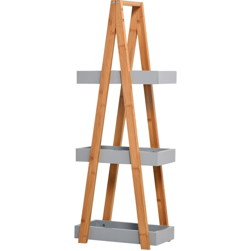 foto del prodotto kleankin scaffale bagno in mdf e bamb con 3 mensole, grigio, 30x18x81cm