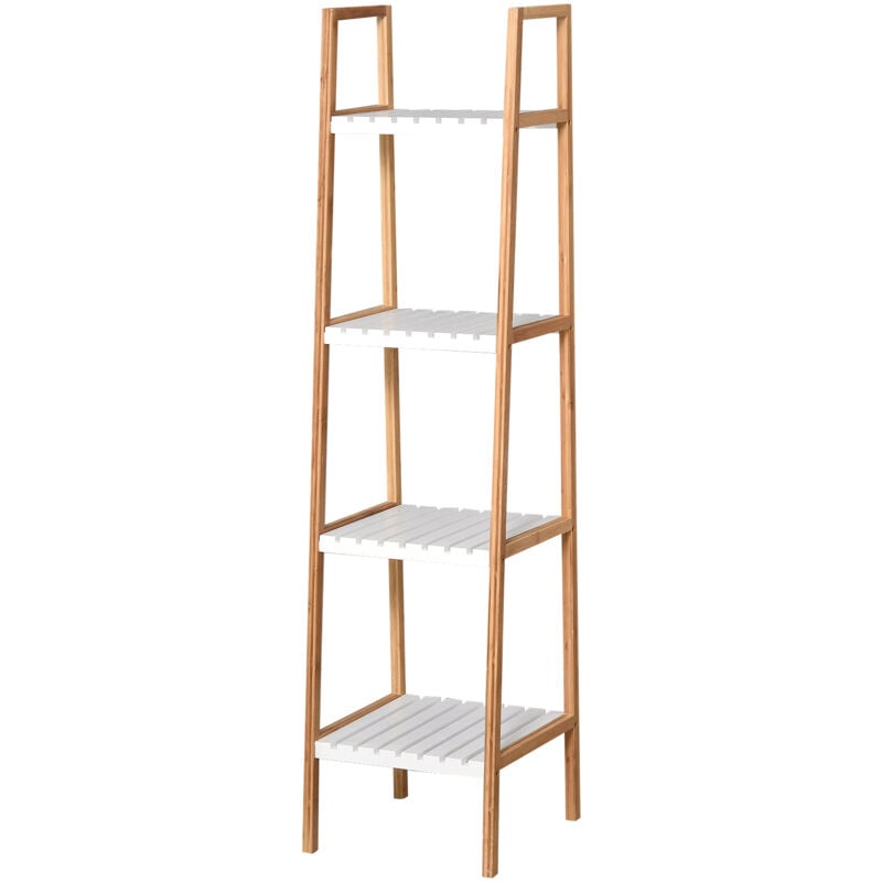 foto del prodotto kleankin scaffale bagno scaletta 4 mensole in bamb 35x36x138.5cm bianco e legno