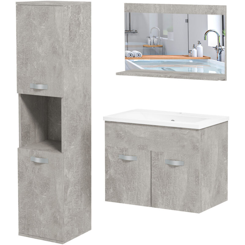 foto del prodotto kleankin set bagno 4 pezzi con lavabo, mobiletto, colonna bagno e specchiera
