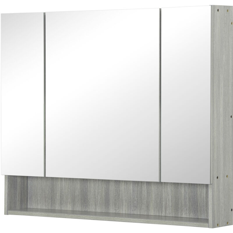 foto del prodotto kleankin specchiera bagno a 4 sezioni con ripiani regolabili grigio