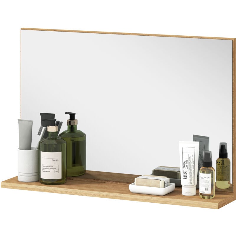 foto del prodotto kleankin specchiera bagno da parete moderna con ripiano 60x12x40 cm legno