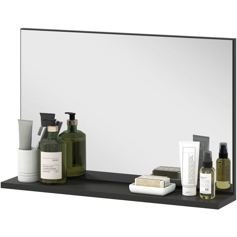 foto del prodotto kleankin specchiera bagno da parete moderna con ripiano 60x12x40 cm nero