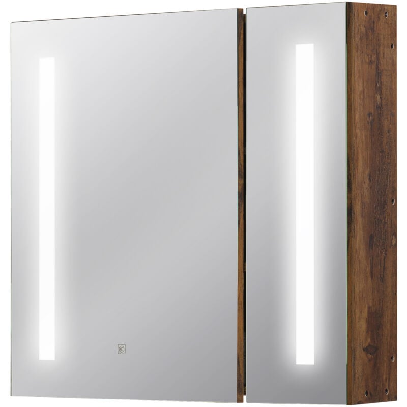 foto del prodotto kleankin specchio bagno con armadietto 2 ante e luci led regolabili marrone