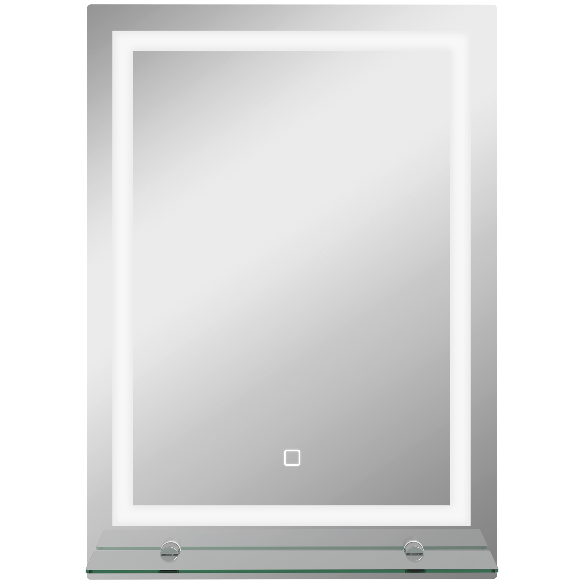 foto del prodotto kleankin specchio bagno led a 3 colori regolabili con mensola in vetro elegante e funzionale 50x12x70 cm argento aosom