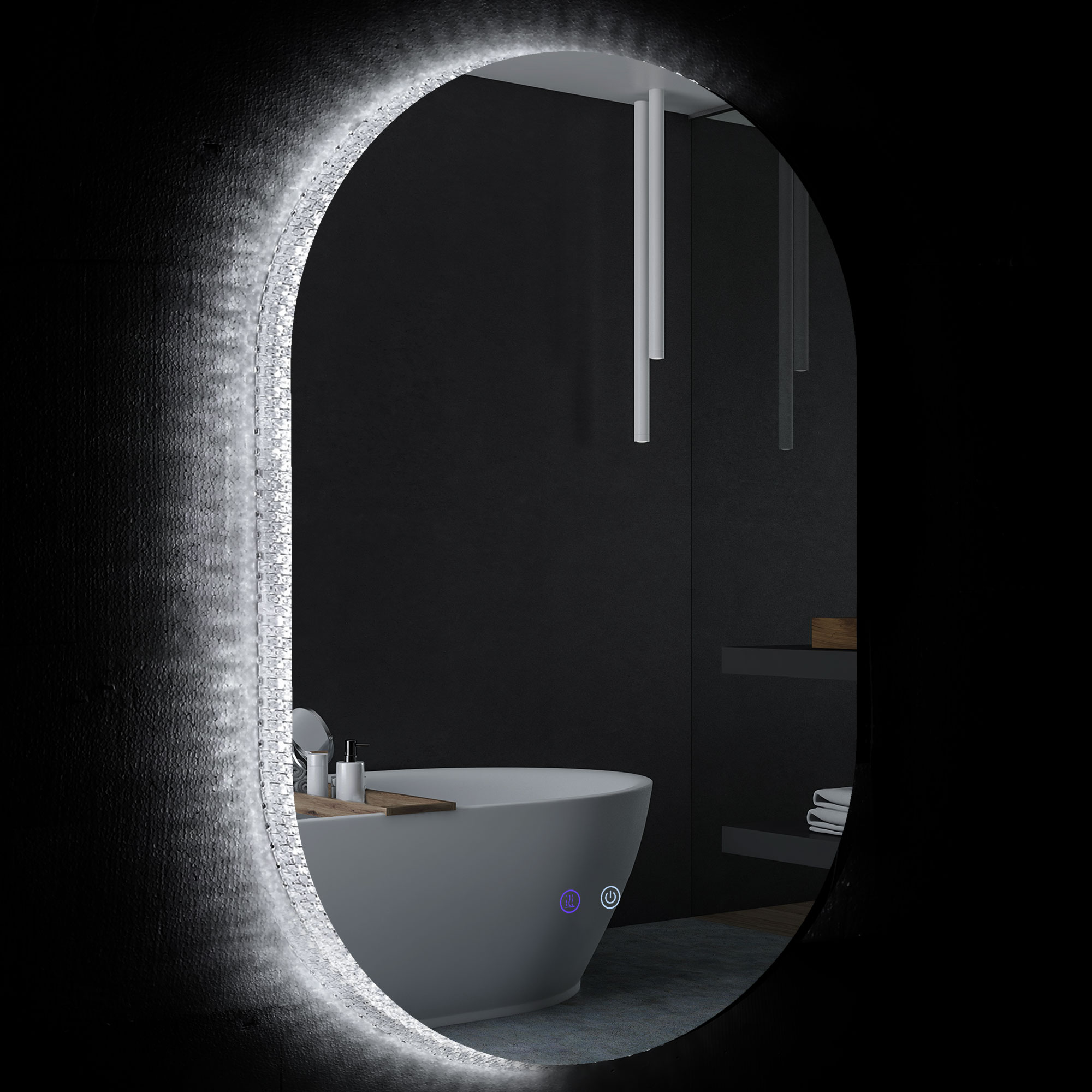 foto del prodotto kleankin specchio bagno led antiappannamento con luminosità regolabile, in vetro e alluminio, 81x51x4.5 cm aosom italy
