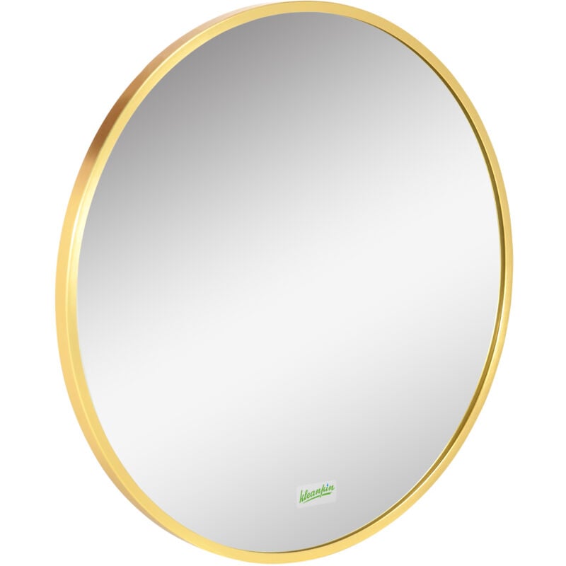 foto del prodotto kleankin - specchio bagno rotondo 50x2cm con cornice dorata in lega di alluminio