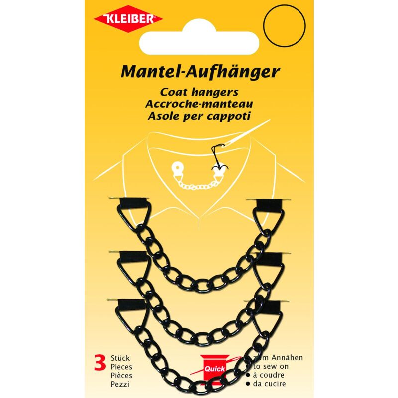 foto del prodotto kleiber pendenti cappotto set di tre grucce appendiabiti in metallo da cucire, colore nero, 10x1x0.5 cm, 3 unit 
