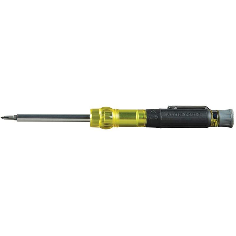 foto del prodotto klein tools 32613 cacciavite di precisione, hvac 3 in 1 cacciavite tascabile con punta schrader, giallo nero