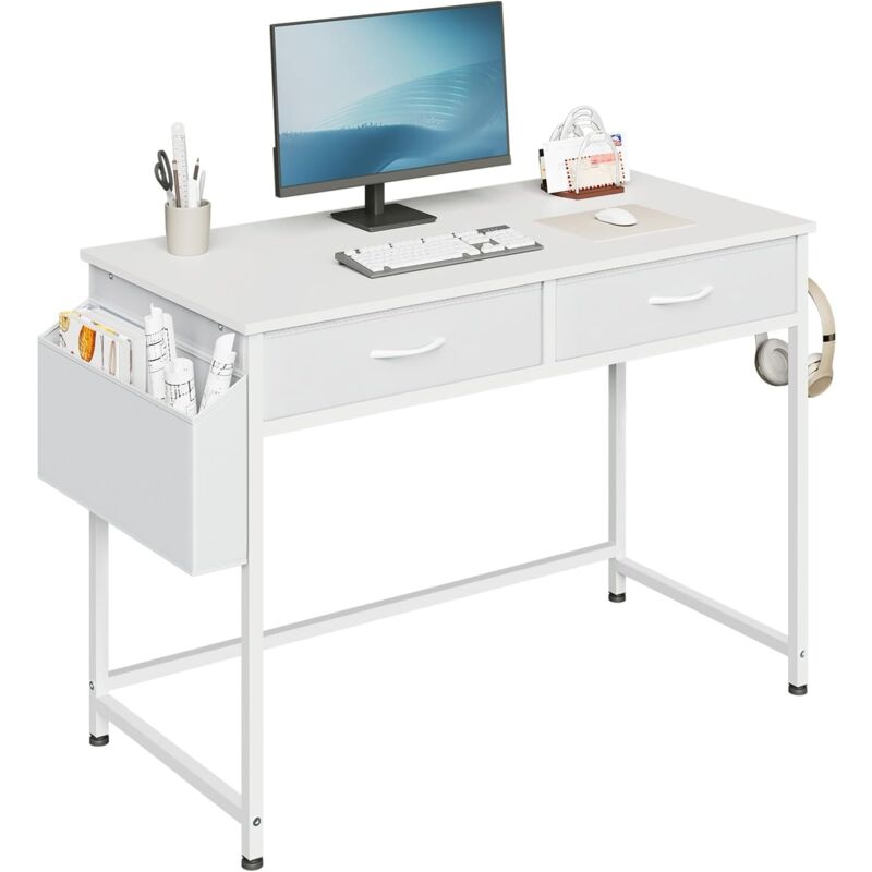 foto del prodotto klihome scrivania pc moderna da ufficio o camera 2 cassetti in tessuto, 100x48x75cm