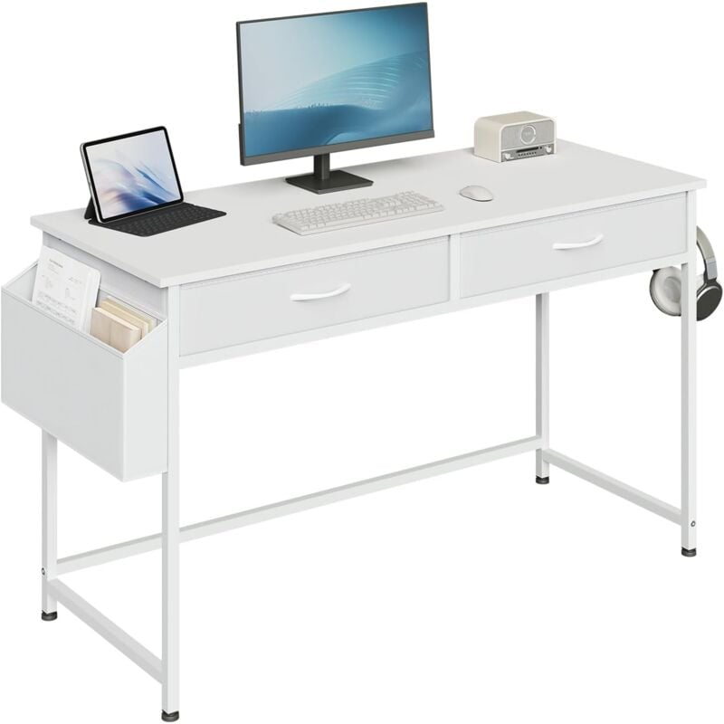 foto del prodotto klihome scrivania pc moderna da ufficio o camera 2 cassetti in tessuto, 120x48x75cm
