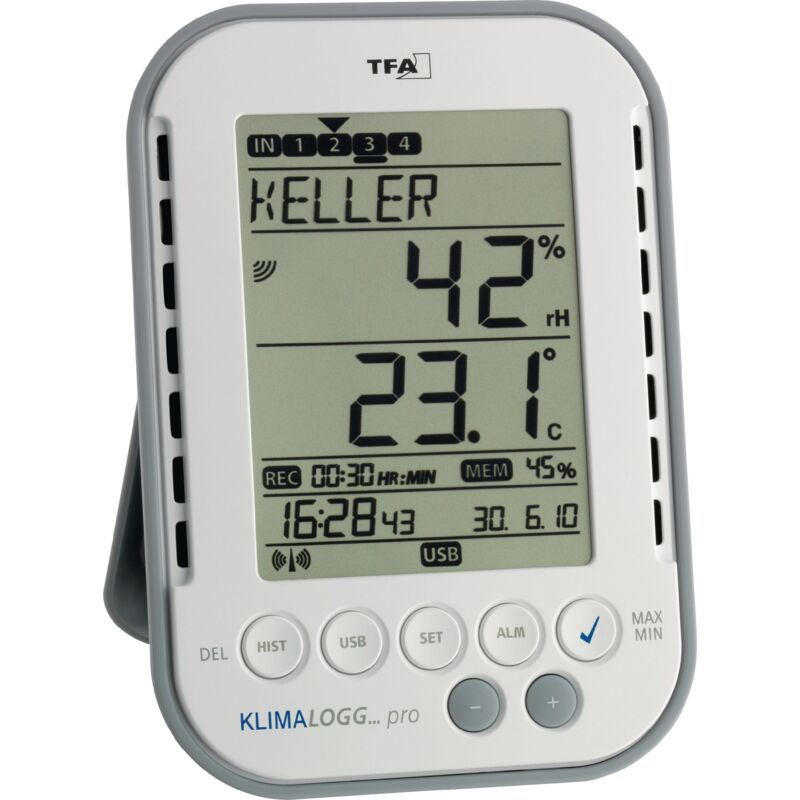 foto del prodotto klimalogg pro igrometro 1 ur 99 ur datalogger e interfaccia usb senza fili, indicatore punto di rugiad tfa dostmann