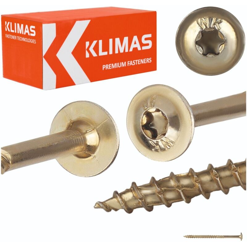 foto del prodotto klimas - vite per legno bicromata - testa tonda - filettatura parziale - incavo torx - punta antisfondamento 6 x 100 - scatola da 100