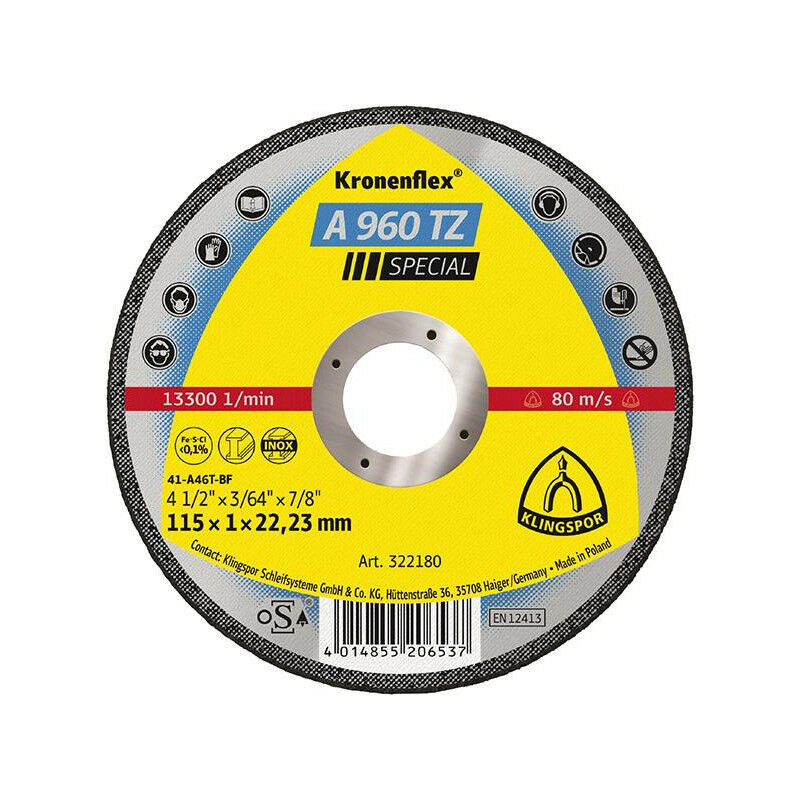 foto del prodotto klingspor a960tz disco di taglio 115x1,0 mm a destra 25 pezzi. nella scatola di plastica