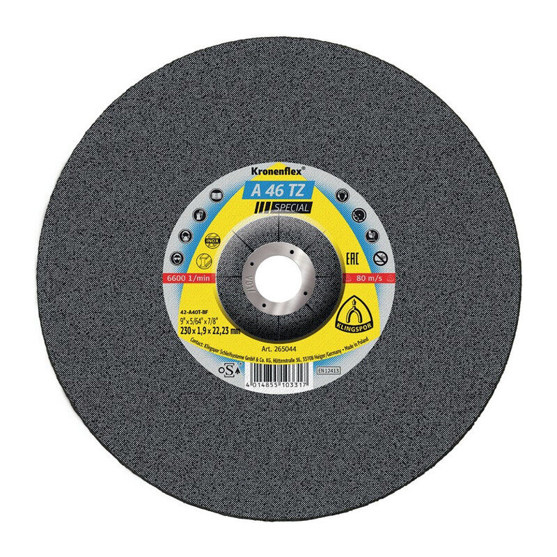 foto del prodotto klingspor disque tron onner a 46 tz sp cial d230x1,9mm serti inox per age 22,23mm par 25 