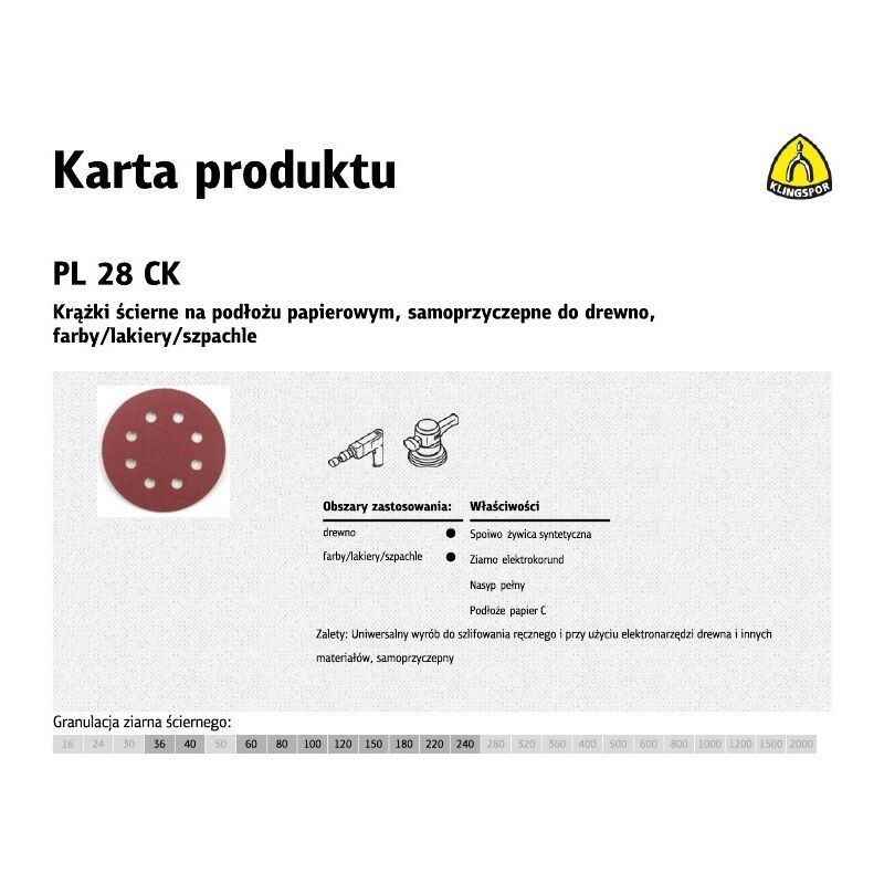 foto del prodotto klingspor kr ek cierny samoprzyczepny 125mm pl28ck gr. 40 gls5 8 otwor w 50szt.