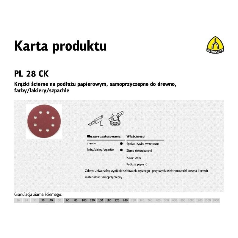 foto del prodotto klingspor kr ek cierny samoprzyczepny 125mm pl28ck gr. 60 gls5 8 otwor w 50szt.