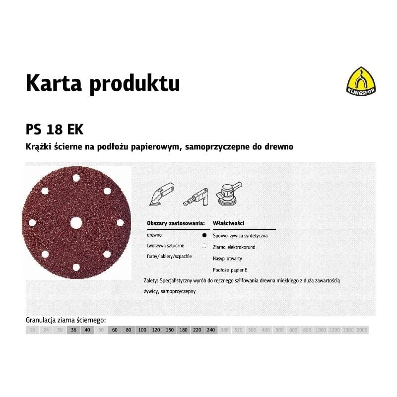 foto del prodotto klingspor krążek ścierny samoprzyczepny 150mm ps18ek gr.120 gls1 /50szt.