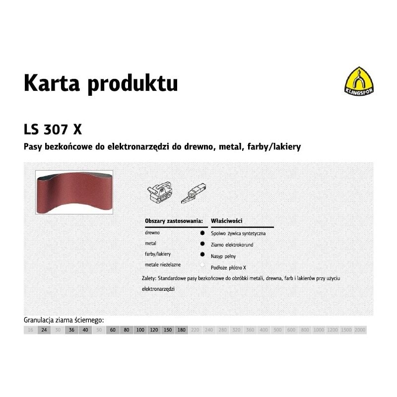 foto del prodotto klingspor pasy bezko cowe do elektronarz dzi ls307x 75mm x 533mm gr. 36 5szt.