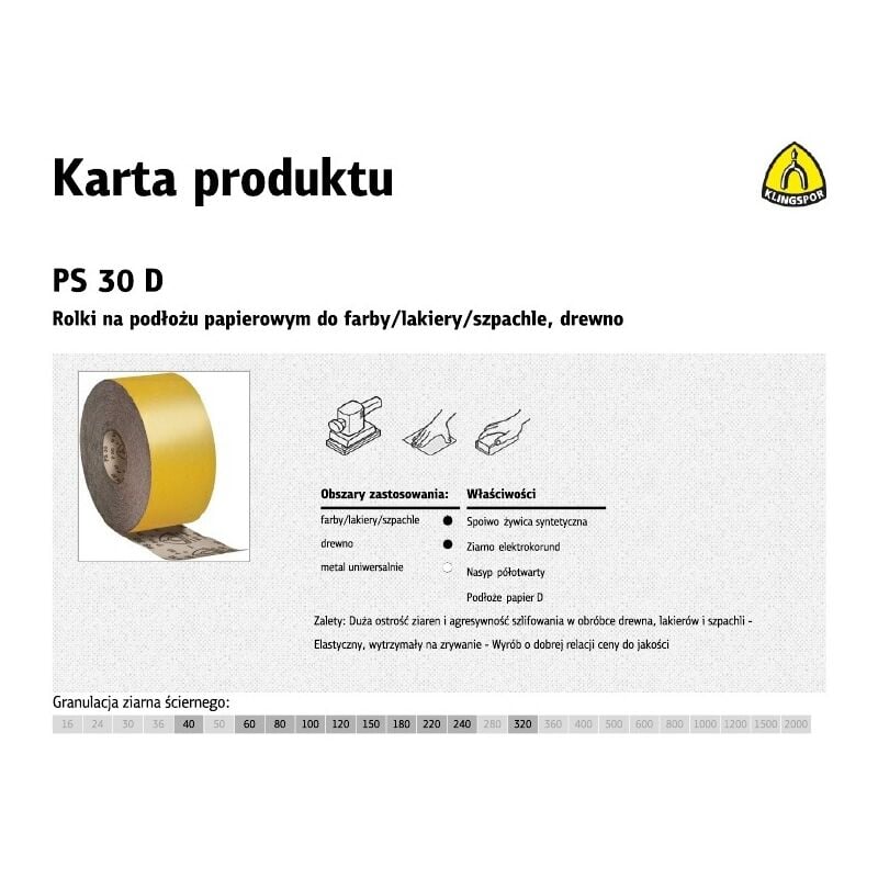 foto del prodotto klingspor rolka na pod o u papierowym ps30d 115mm gr. 40 50mb 