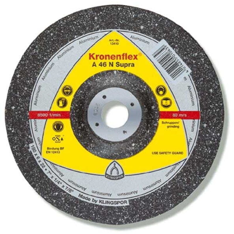 foto del prodotto klingspor - taglio del disco a 46 n supra per la lavorazione dell'alluminio, x spessore. 125 x 6,0 millimetri, modello bent, velocità massima. 12