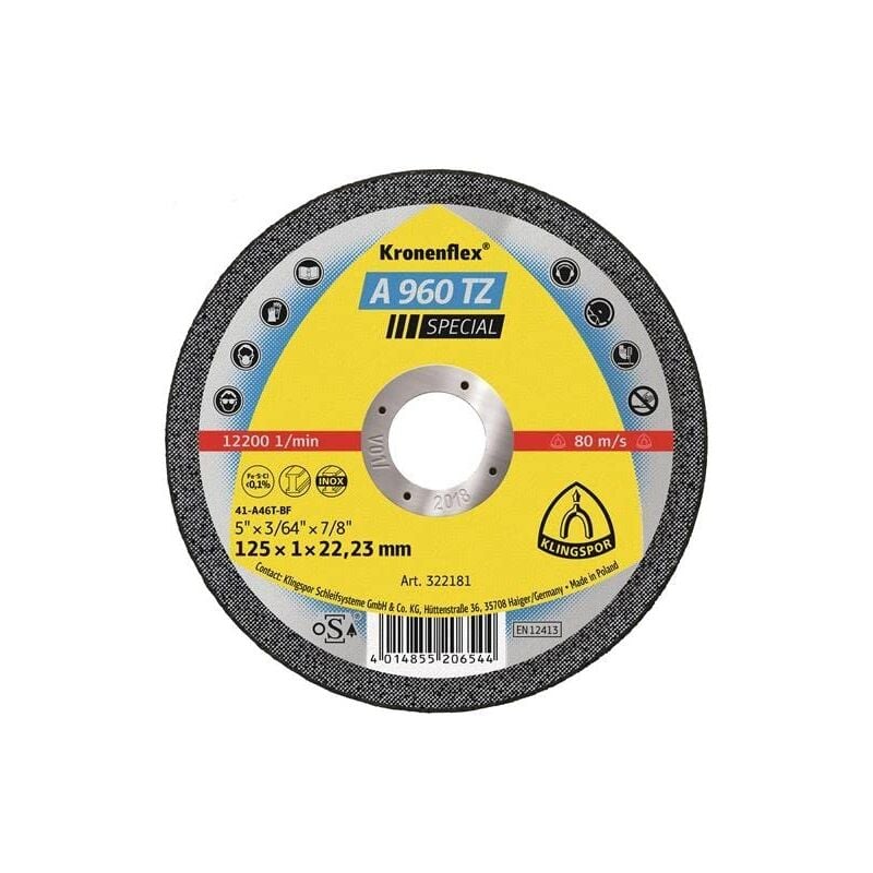 foto del prodotto klingspor tarcza do ci cia metalu 125mm x 1,0mm x 22,2mm a960 tz special
