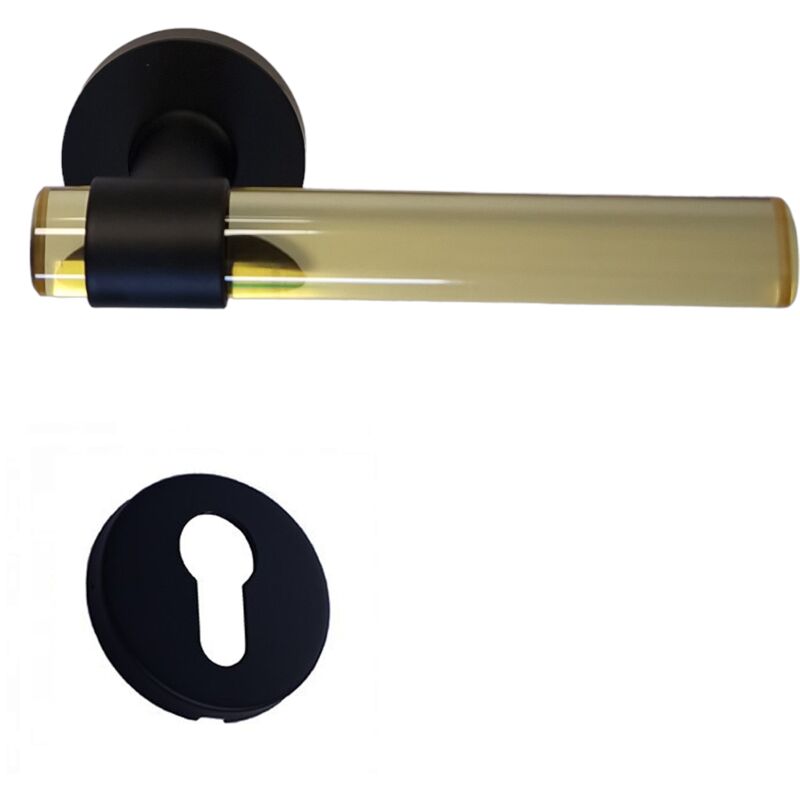 foto del prodotto klose besser coppia di maniglie per porte joy con tubi di cristallo gialli e piedini in acciaio inossidabile nero 1 coppia di rose cilindriche