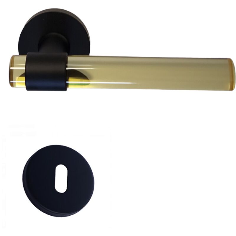 foto del prodotto klose besser coppia di maniglie per porte joy con tubi di cristallo gialli e piedini in acciaio inossidabile nero 1 coppia di rose con foro per