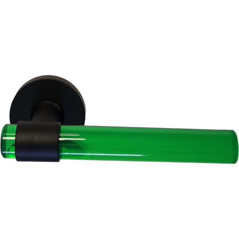 foto del prodotto klose besser coppia di maniglie per porte joy tubi in cristalina verde piedini in acciaio inox nero senza rosette di funzione