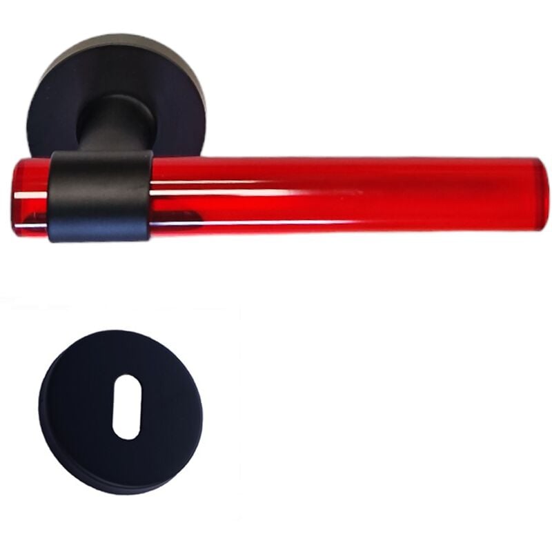 foto del prodotto klose besser maniglie delle porte in cristallo di plexiglas rosso joy su gambe in acciaio inox nero. 1 coppia di rose con foro per la chiave